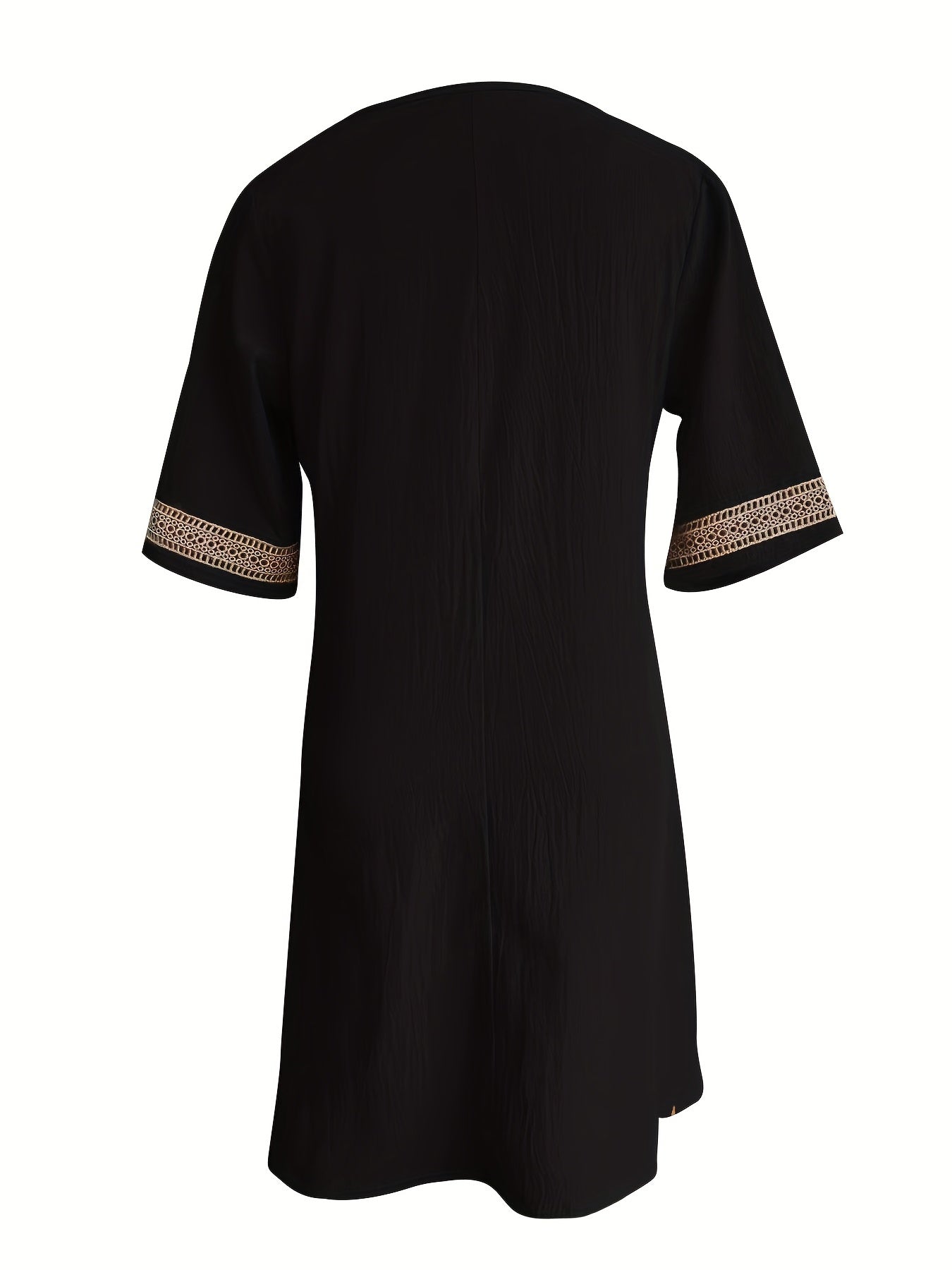 Guipure Lace V Neck Dress, Casual Short Sleeve Dress