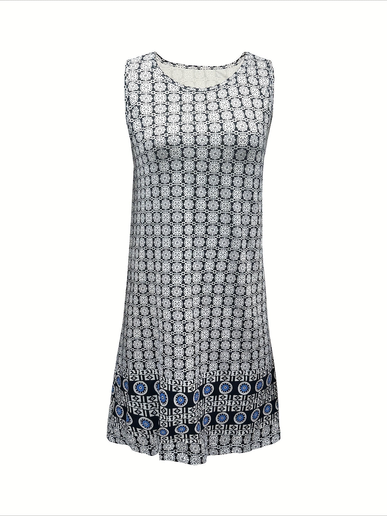 Bohemian Print Crew Neck Sleeveless A-Line Dress