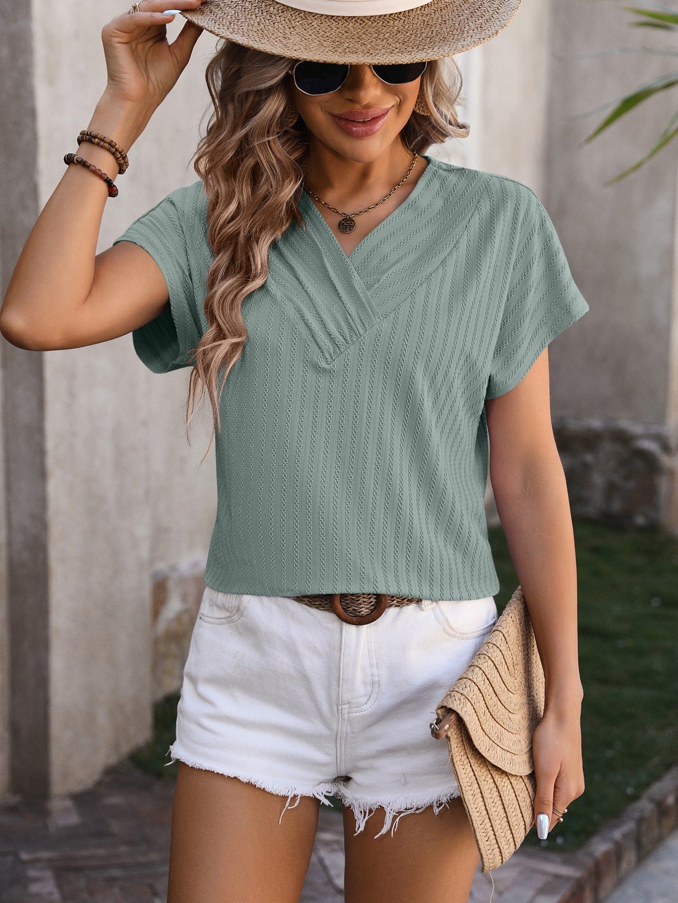Casual V Neck Short Sleeve Loose T-Shirts