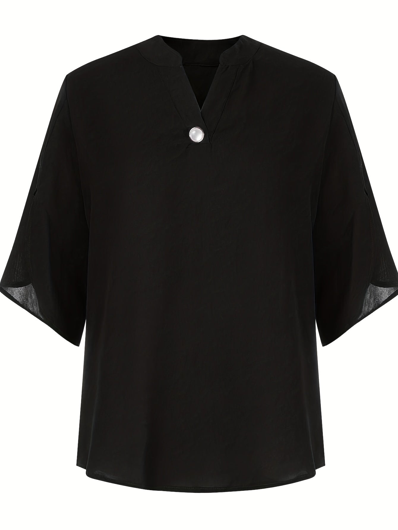 Elegant Top, Women's Plain Button Decor Half Sleeve V Neck Slight Stretch T-shirt