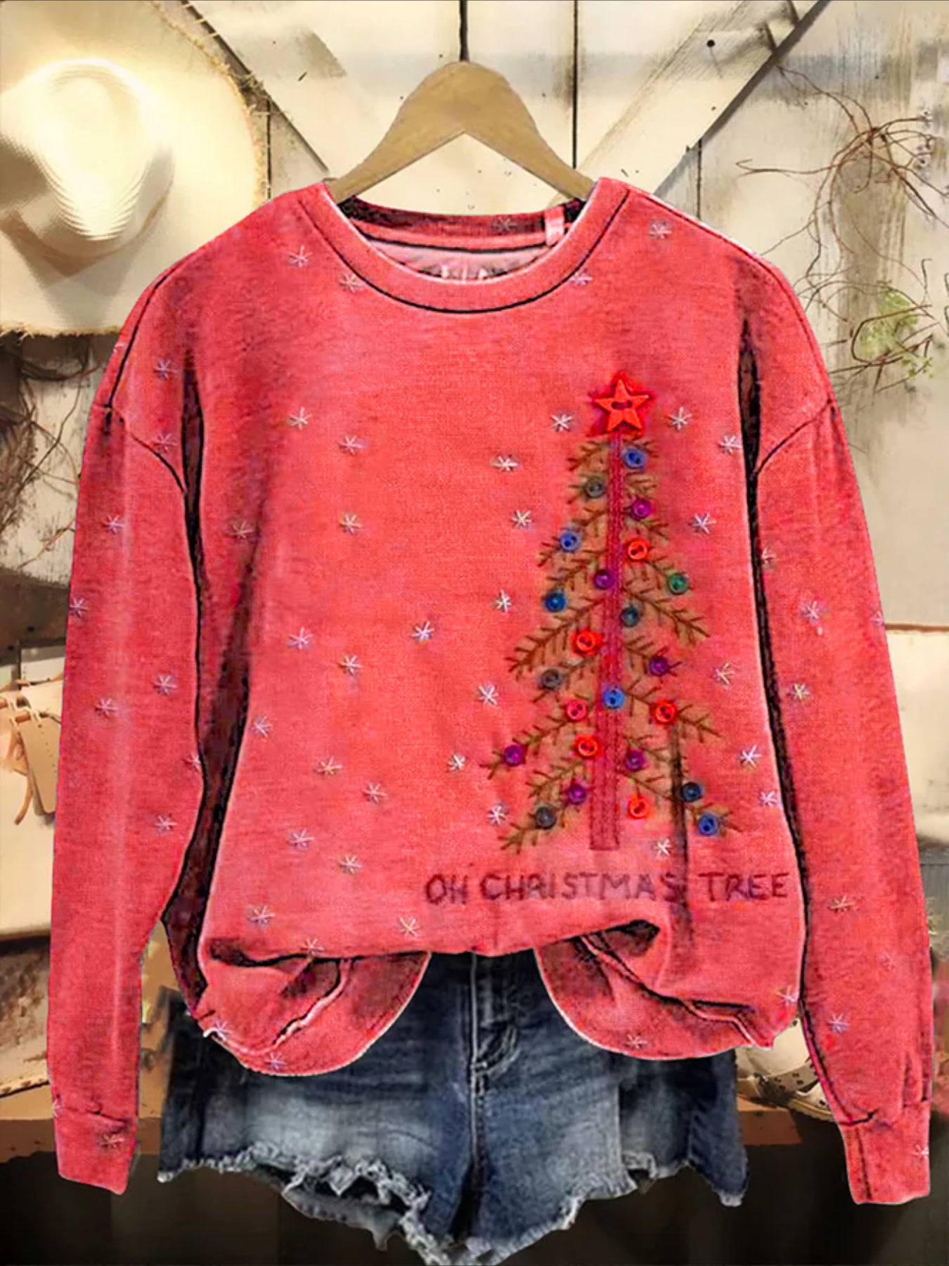Casual Christmas Tree Printing Long Sleeve Sweatshirt