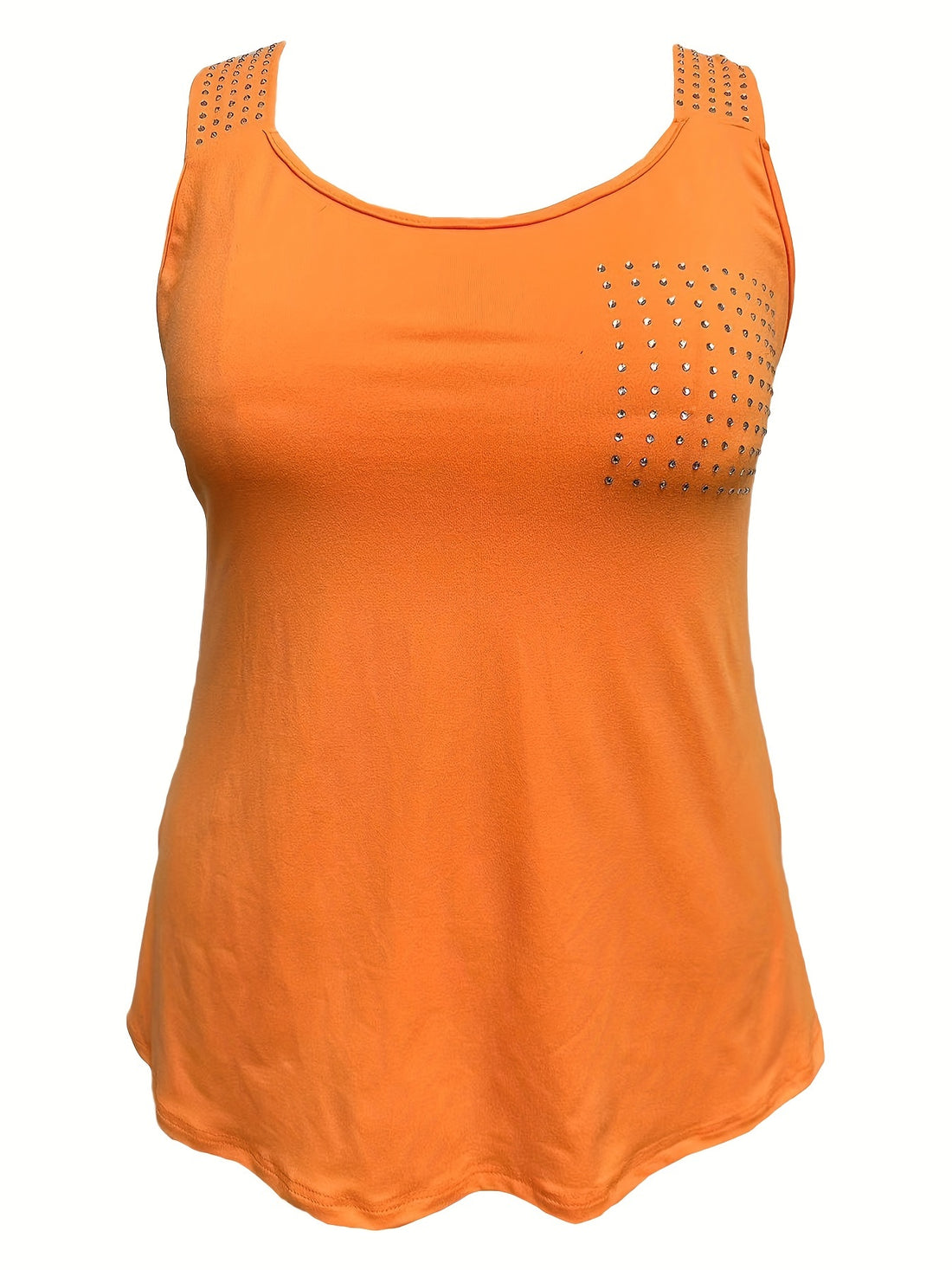 Rhinestone Solid Tank Top, Casual Crew Neck Sleeveless Top