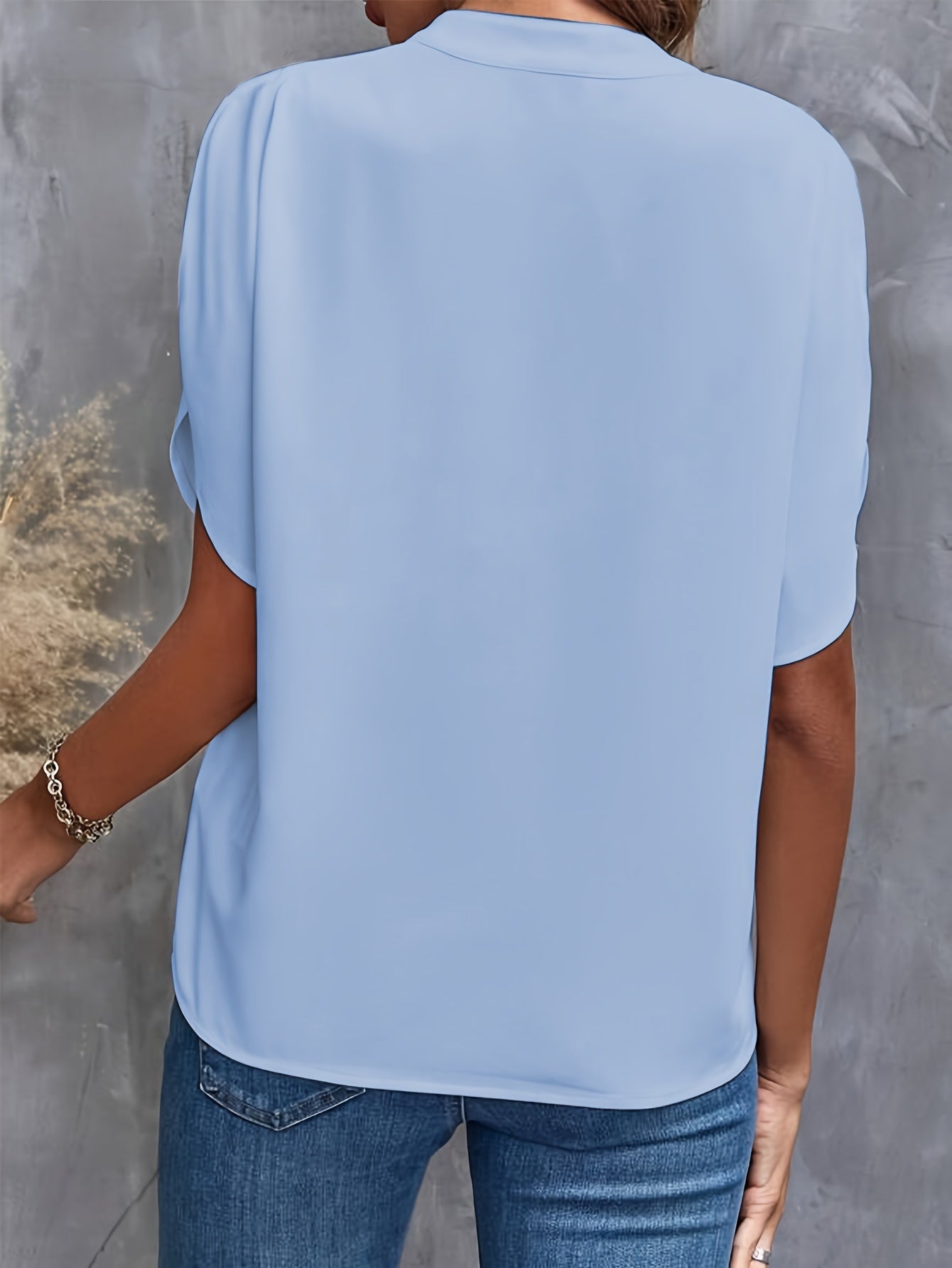 Women's Casual Notch Neck Blouse with Split Sleeves