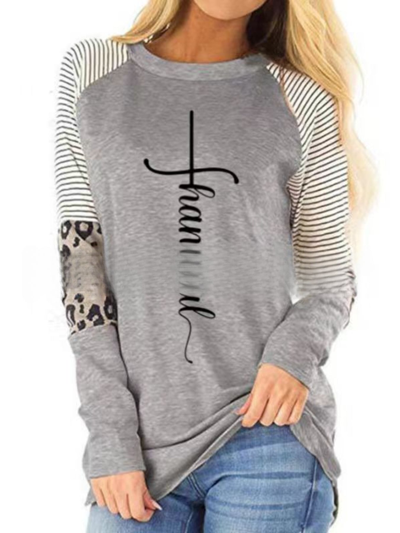 Snowman Pattern Crew Neck T-Shirt, Casual Long Sleeve Top