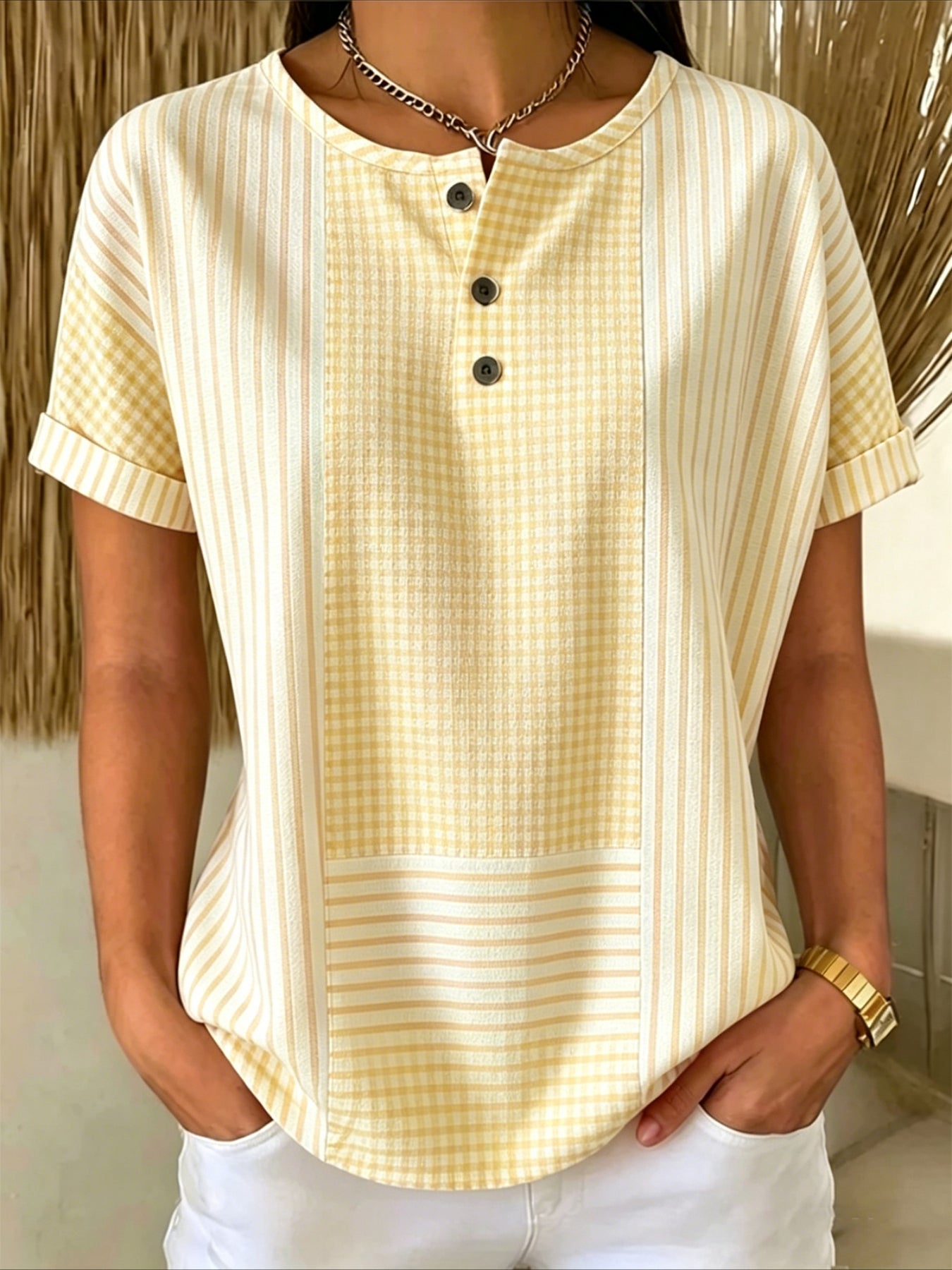 Button Short Sleeve Loose Vintage T-Shirt