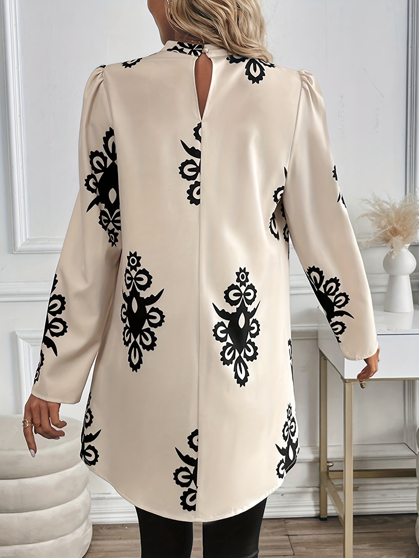 Women's Printed Collar Shirt, Elegant Long Sleeve Blouse