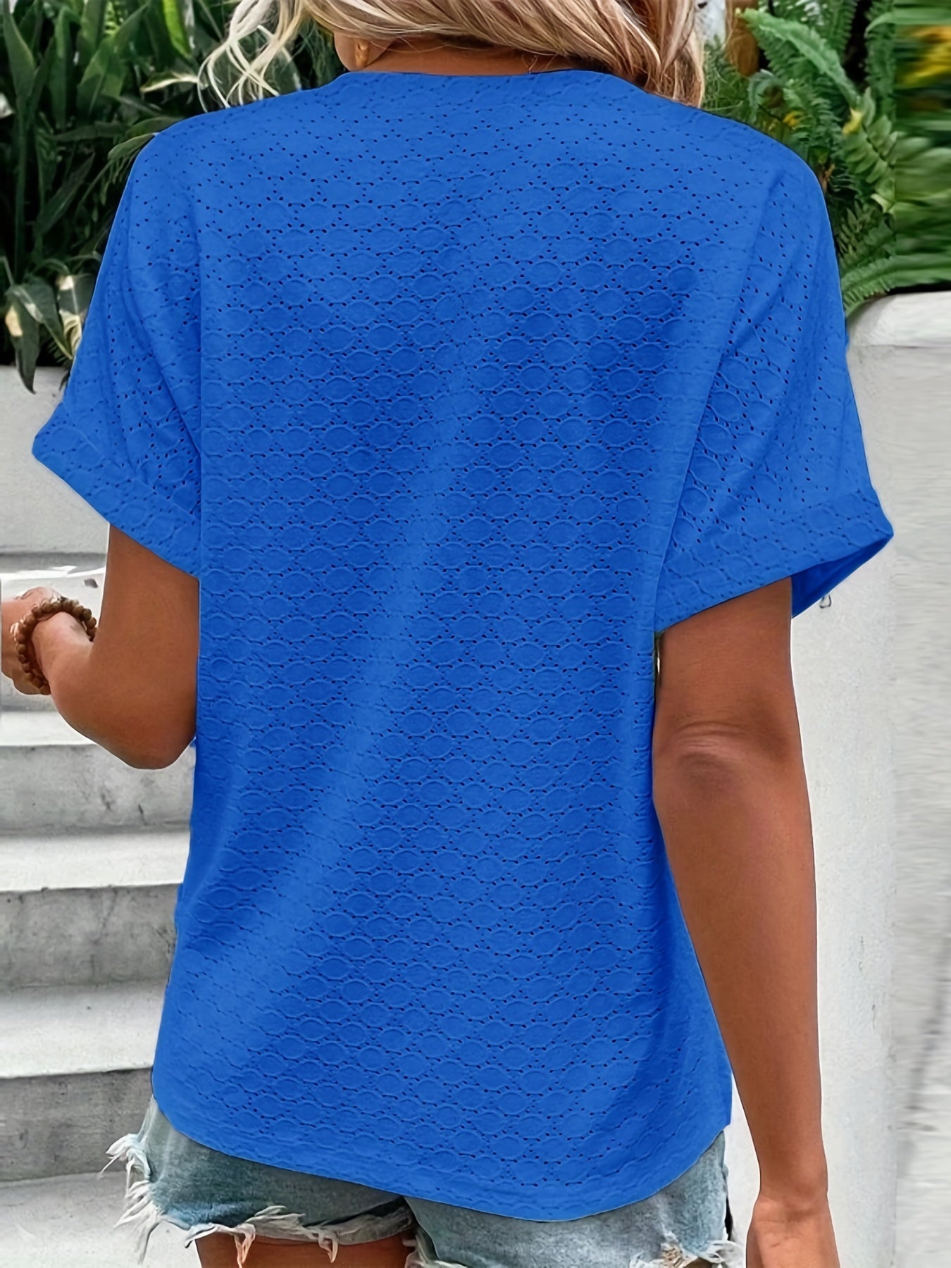 Solid Button Front V Neck T-Shirt, Casual Short Sleeve Top