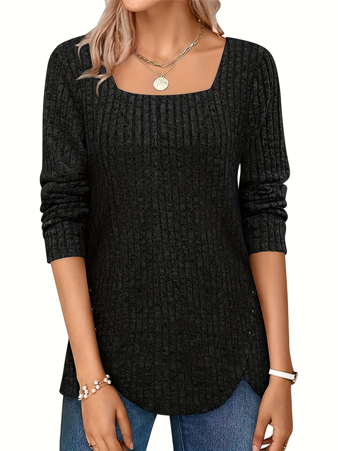 Elegant Square-Neck Striped Sweater