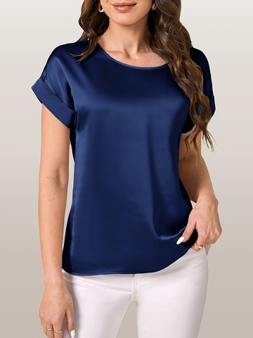 Elegant Loose Versatile Chic T-Shirt, Short Sleeve Crew Neck Top