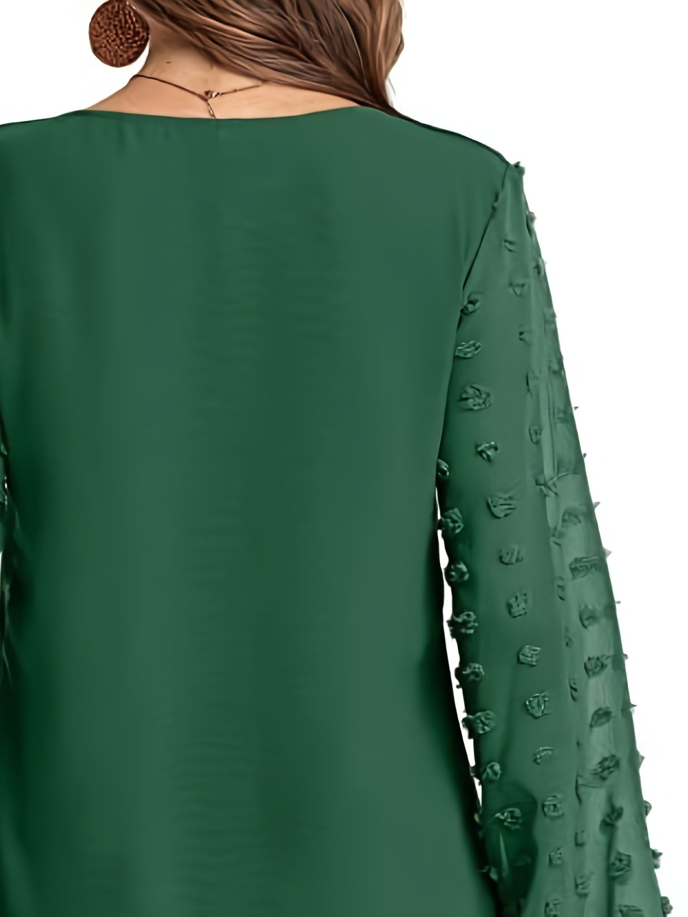 Swiss Dot Sleeve Shirt, Casual V Neck Solid Shirt