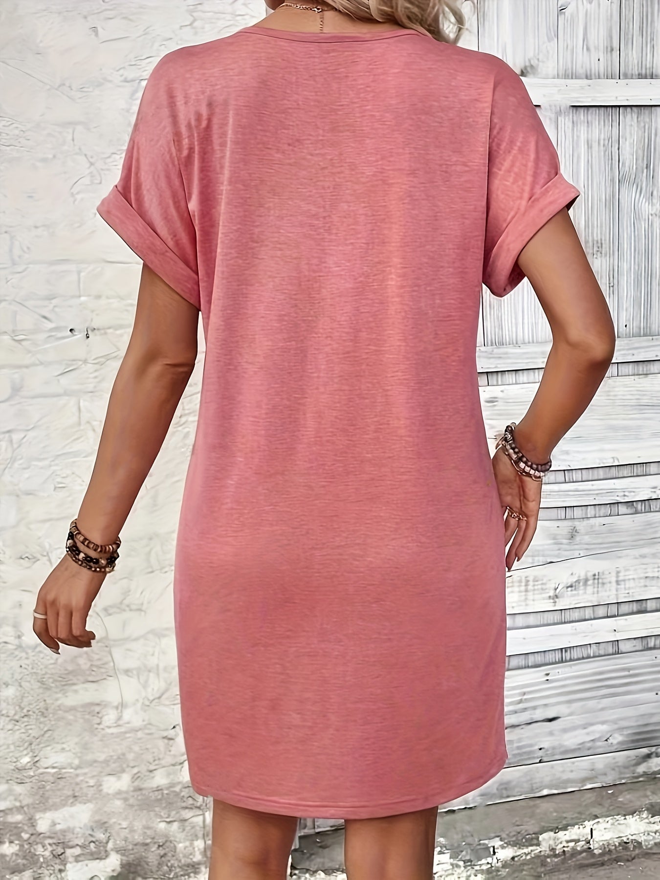 Solid Color V-Neck Batwing Sleeve Midi Dress