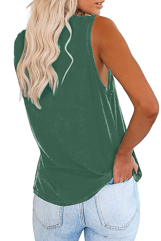 Green Solid Color Crewneck Sleeveless Top