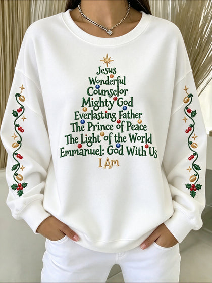 Christmas Words Tree Crew Neck Long Sleeve Sweatshirt