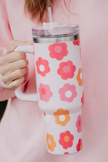 Multicolor Flower Print Handled Stainless Steel Vacuum Cup 40oz