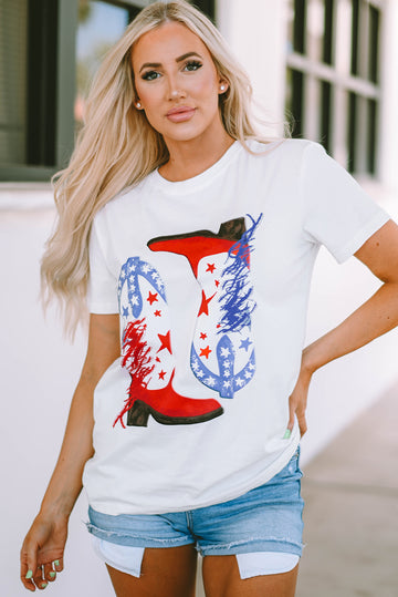 White American Flag Boots Graphic Tee