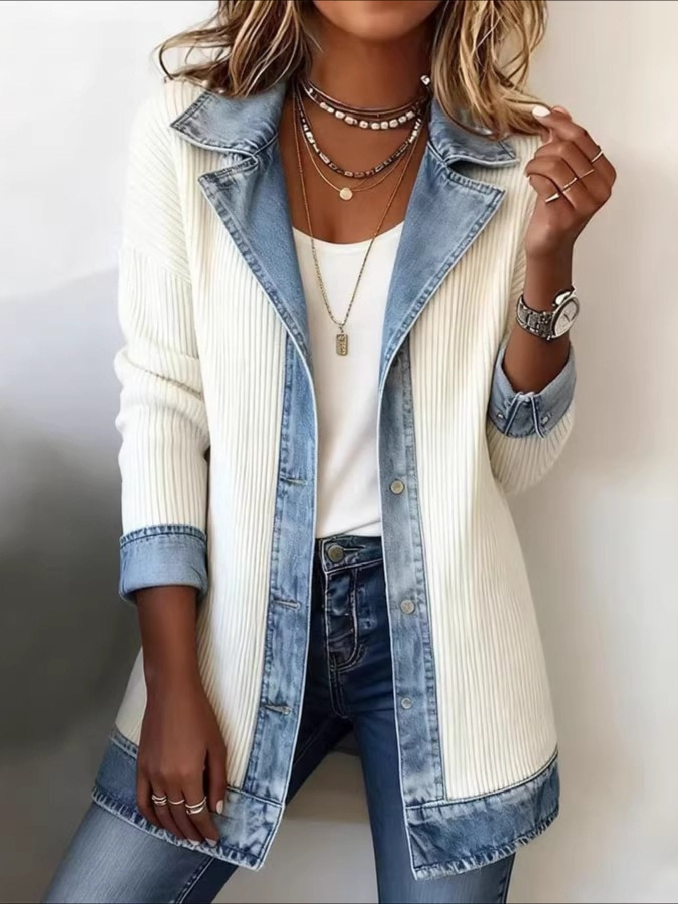 Elegant Slim Long Sleeve Splicing Jacket