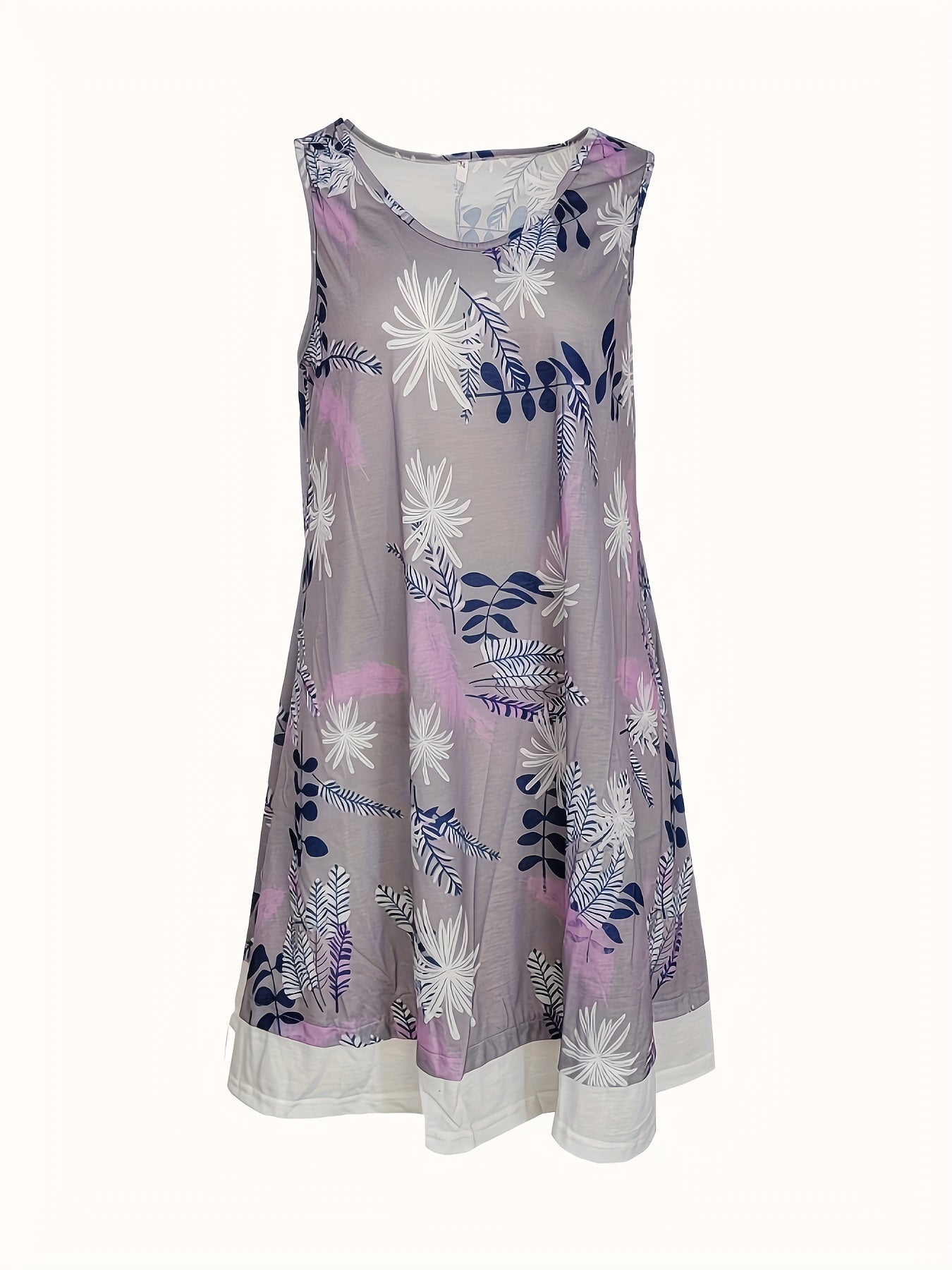 Floral Print 2 In 1 Dress, Casual Crew Neck Sleeveless Tank Dress