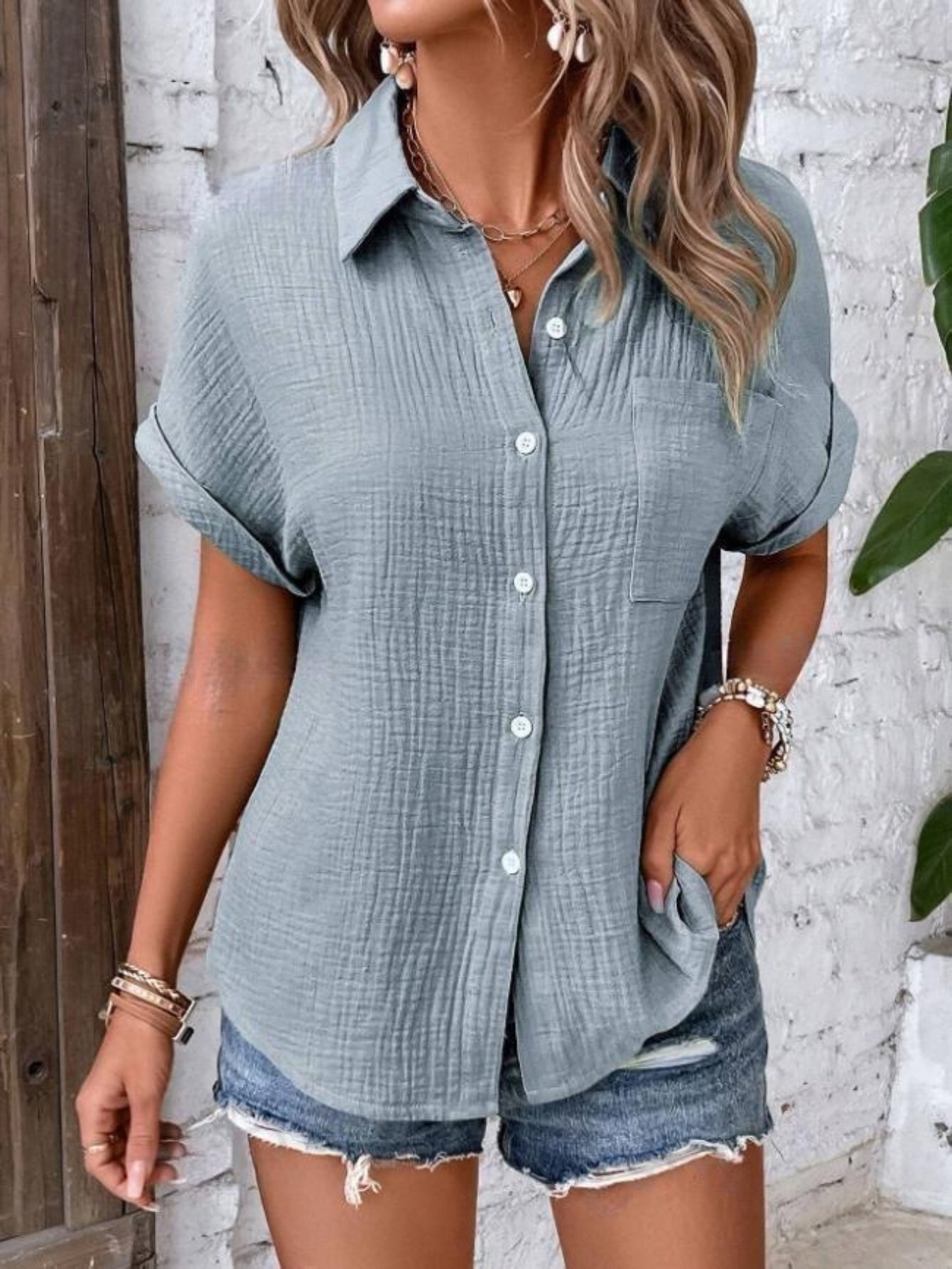Women's Casual Short Sleeve Button Front Lapel Shirt - Comfortable and Stylish Top for Everyday Wear