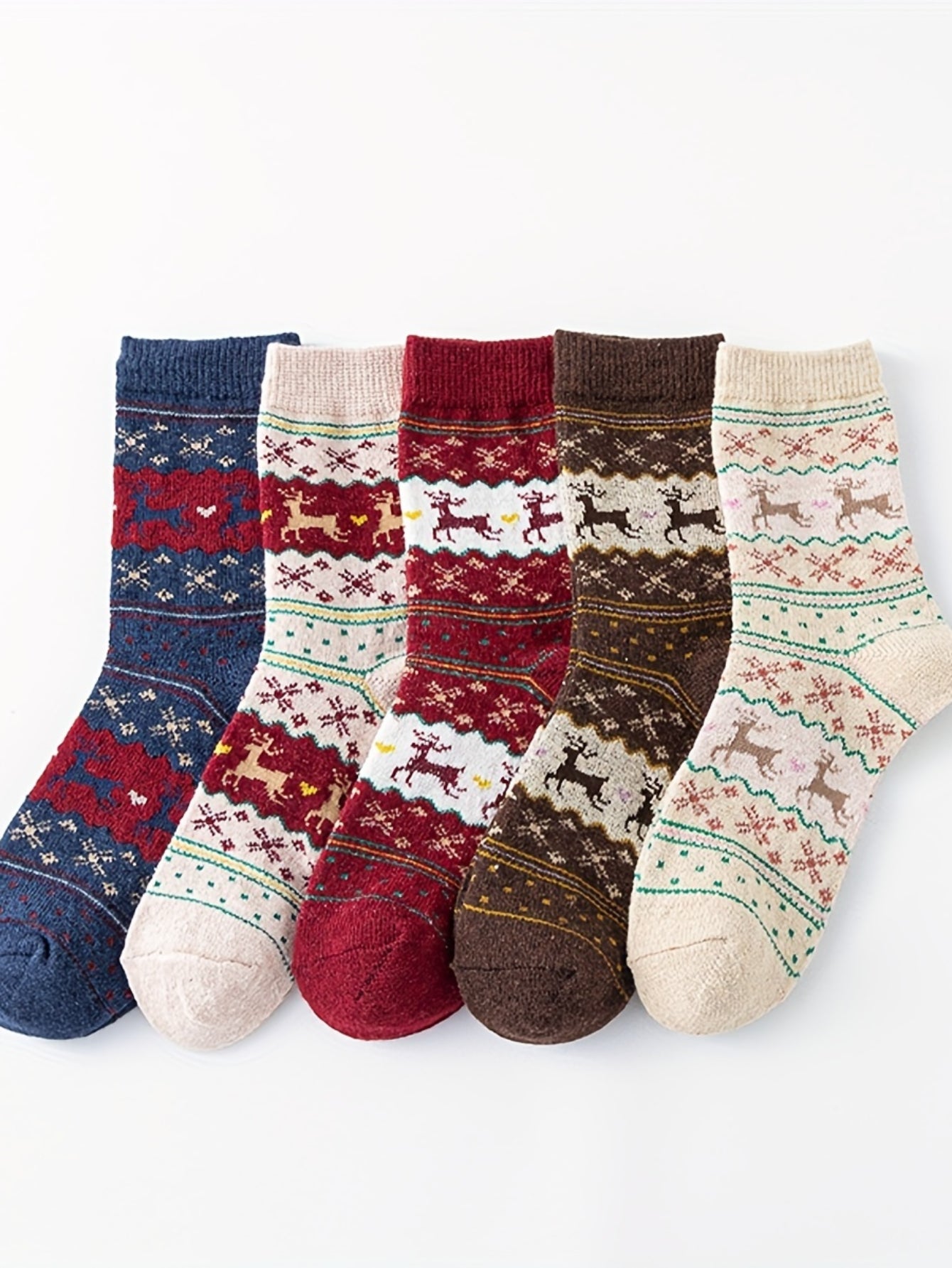 5 Pairs Christmas Elk Print Socks, Comfy & Warm Mid Tube Socks