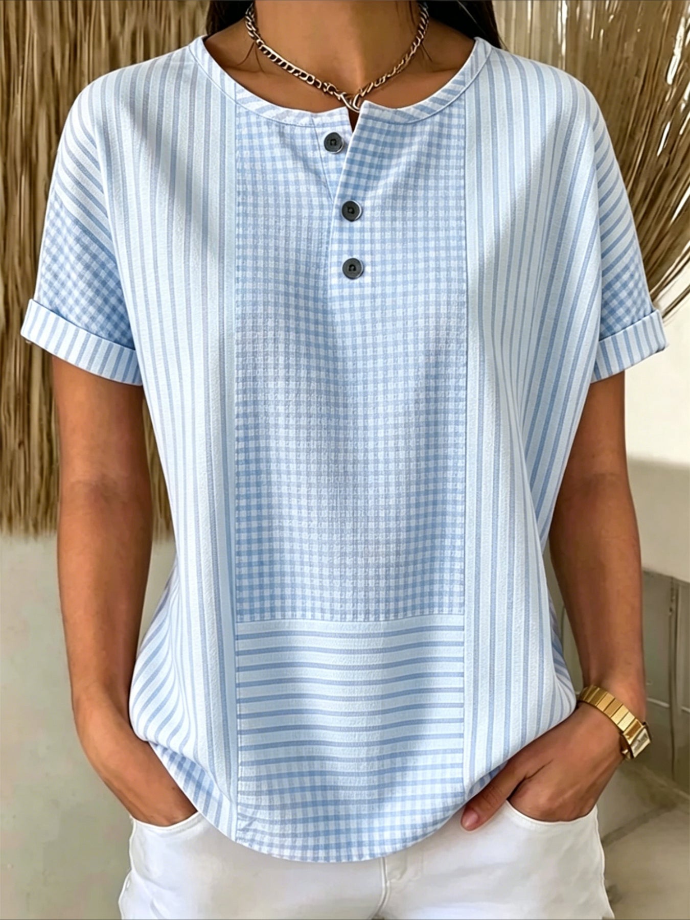Button Short Sleeve Loose Vintage T-Shirt