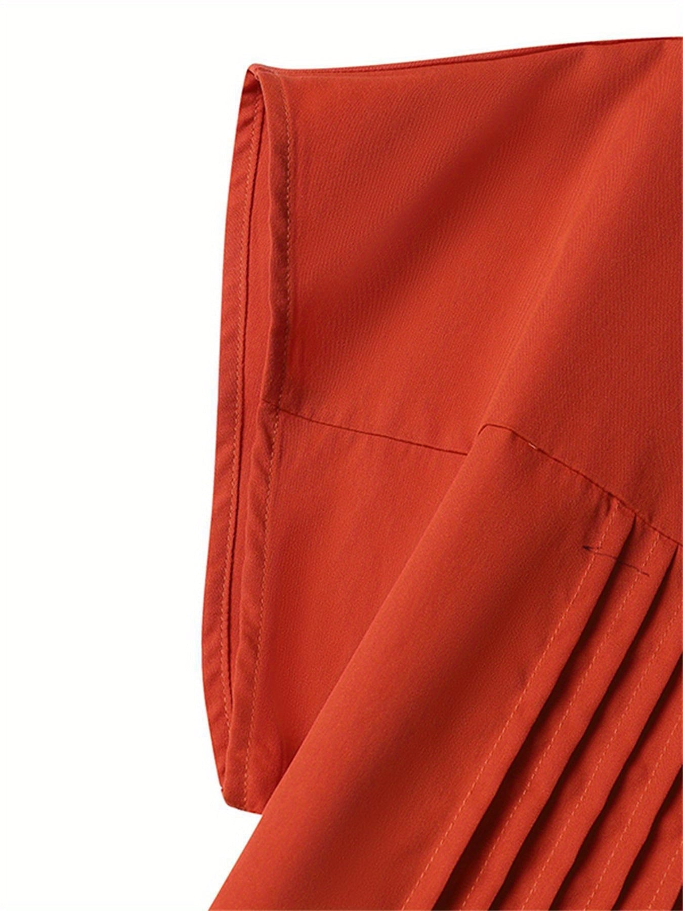 Solid Pintuck Midi Dress, Casual Crew Neck Short Sleeve Dress