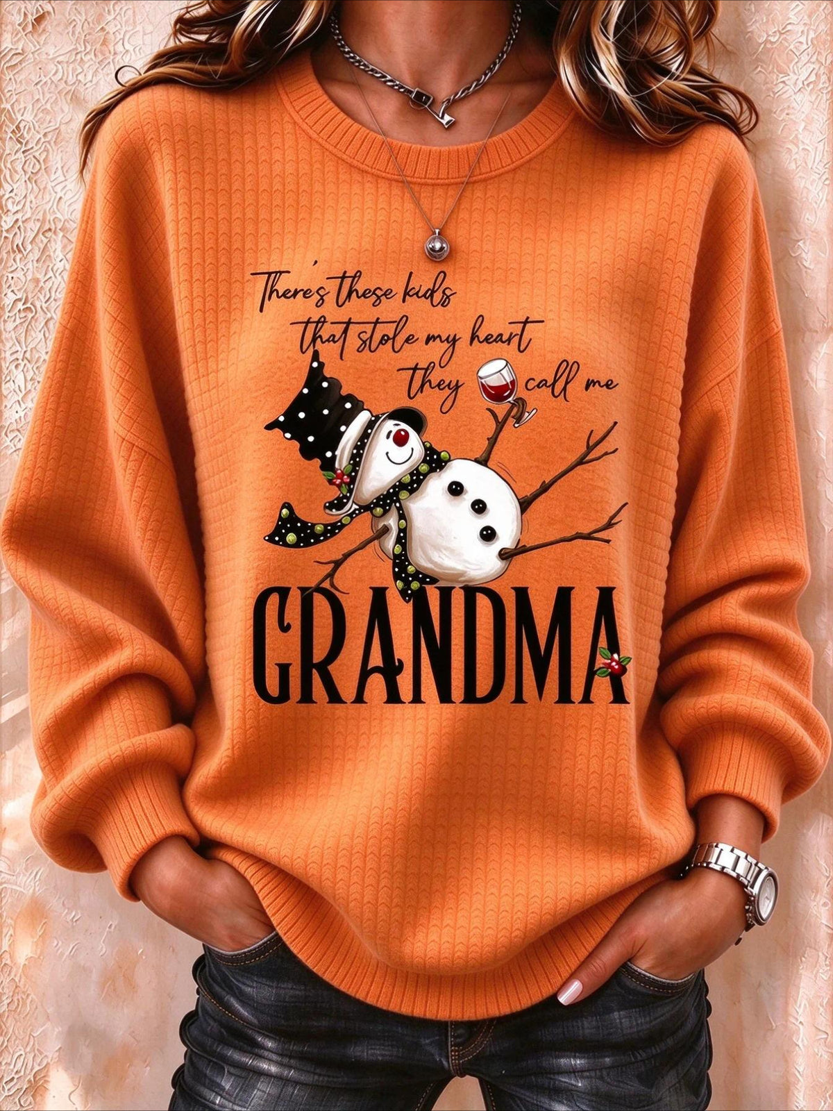Regular Fit Crew Neck Christmas Snowman Casual Sweatshirt