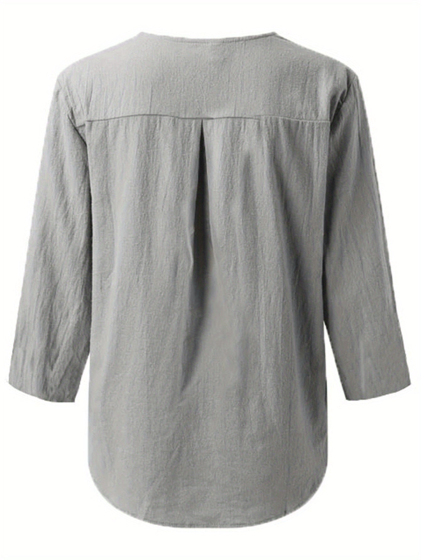 Solid Color Notched Neck Blouse, Casual Button Front Long Sleeve Blouse