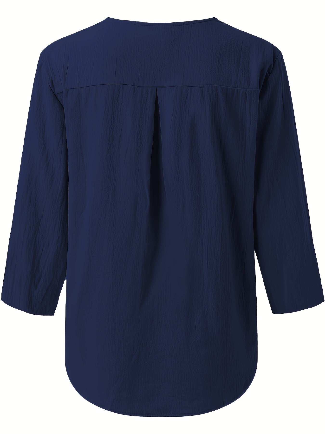 Solid Color Notched Neck Blouse, Casual Button Front Long Sleeve Blouse