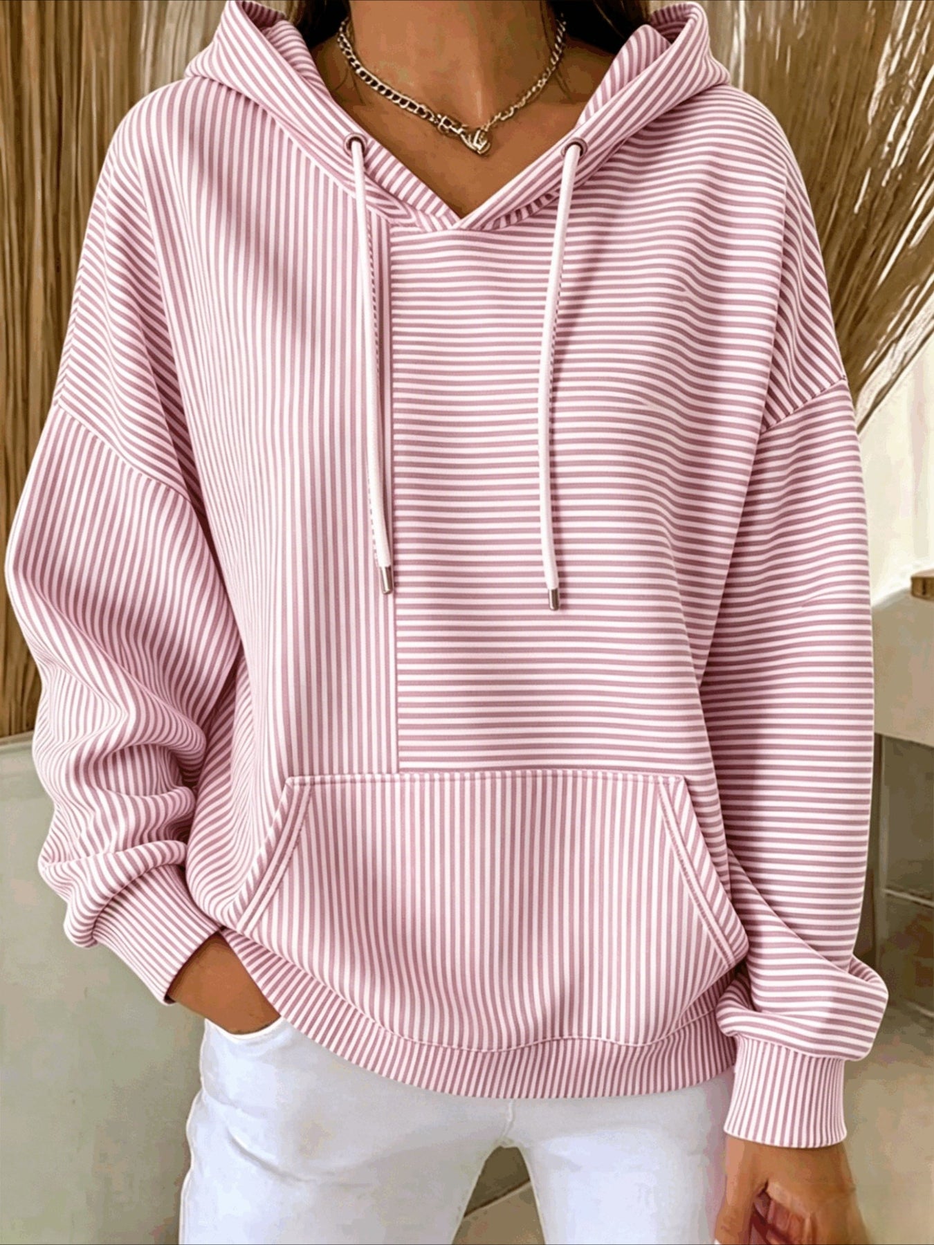 Stripe Printing Long Sleeve Pullover Hoodie Sweatshirt