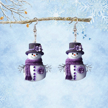 Cute Purple Scarf Snowman Earrings Acrylic Earrings