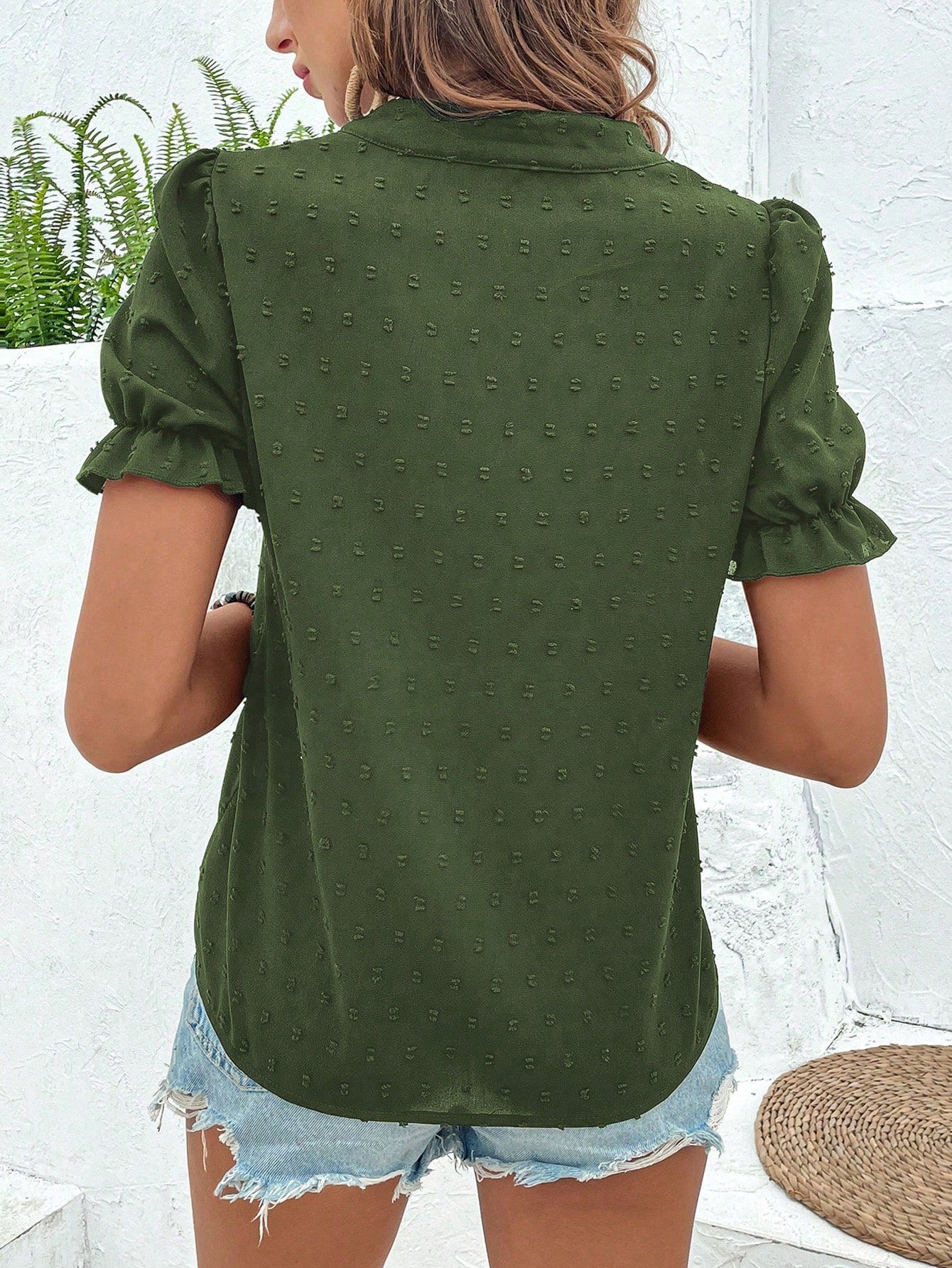 Breezaya Vacation Casual Floral Embroidery Puff Sleeve Shirt