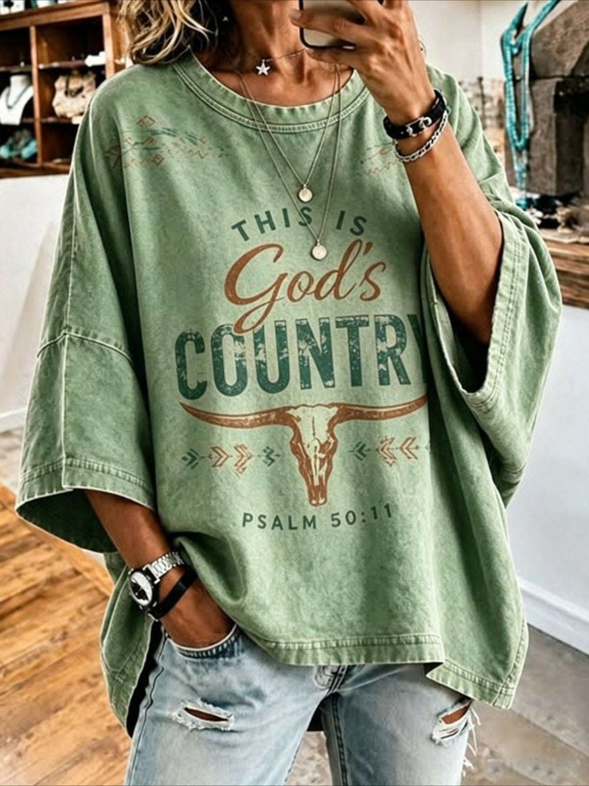 Text Letters Seven-quarter Sleeves Casual T-shirt