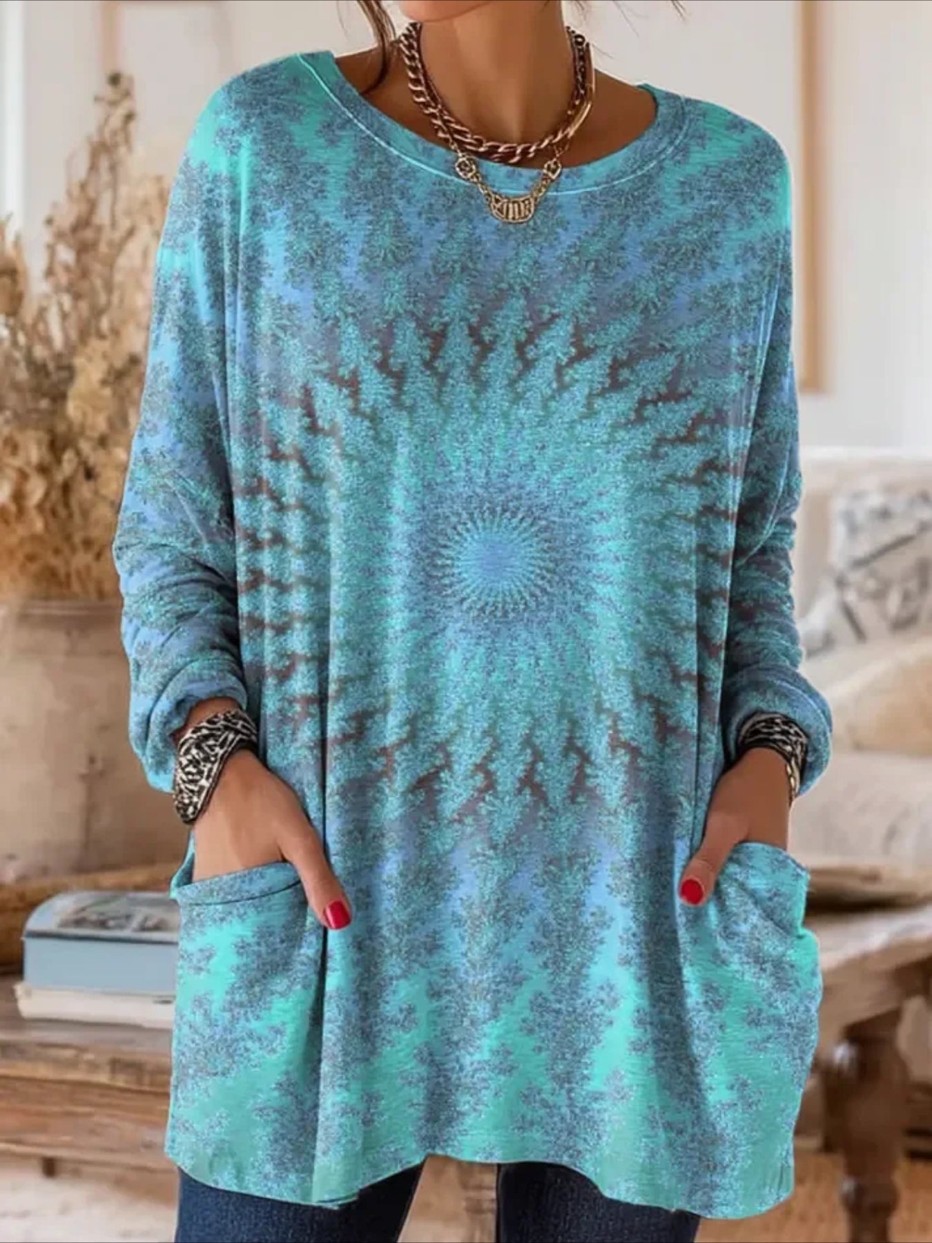 Floral Long Sleeve Crew Neck Printing Vintage Spring/Fall Top