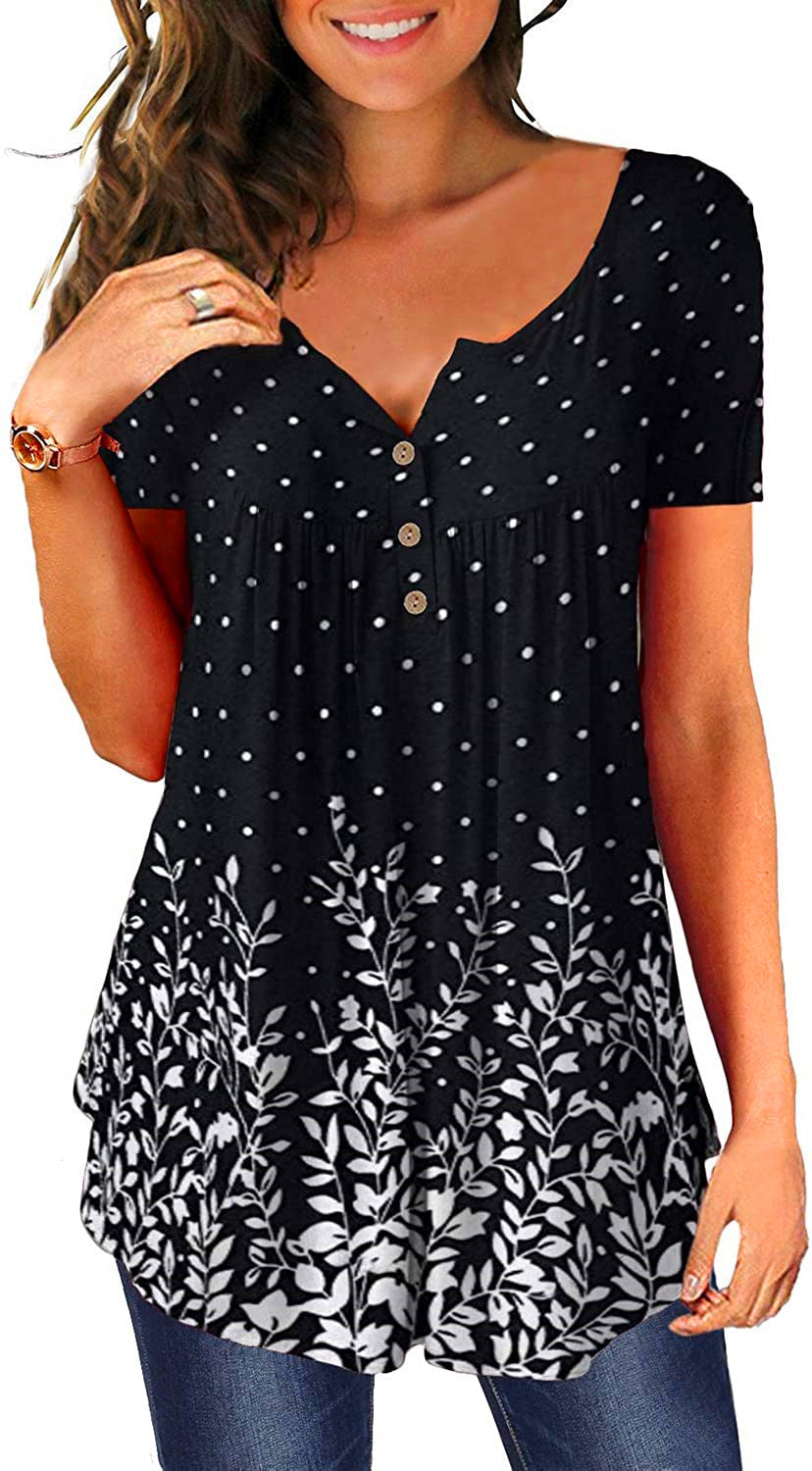 V-neck short-sleeved button-up T-shirt