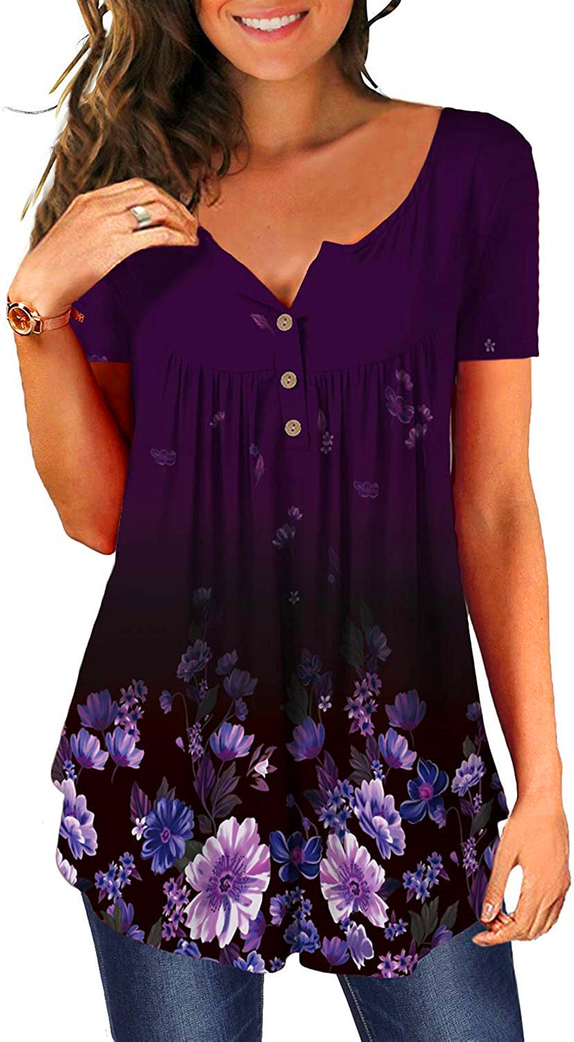 V-neck short-sleeved button-up T-shirt