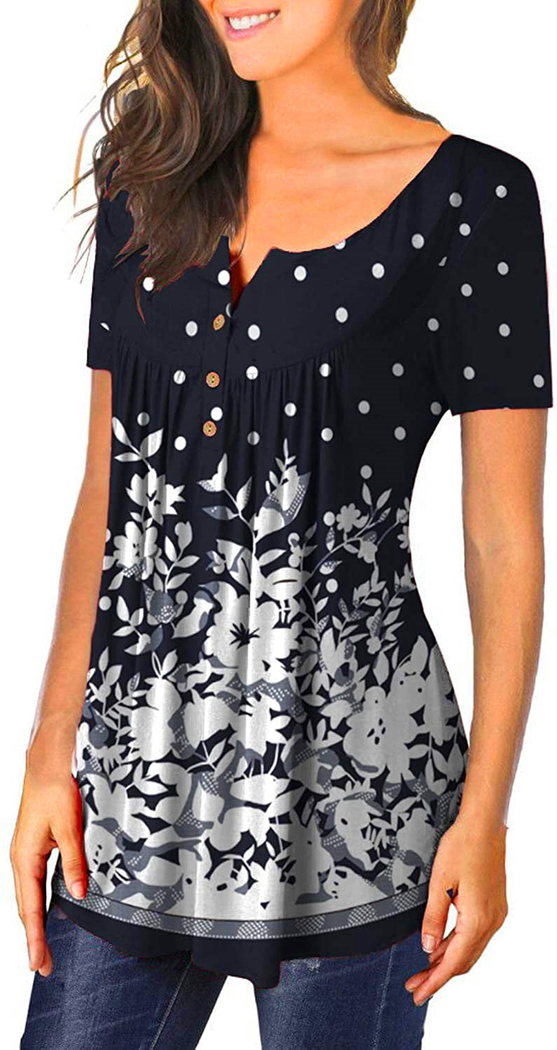 V-neck short-sleeved button-up T-shirt