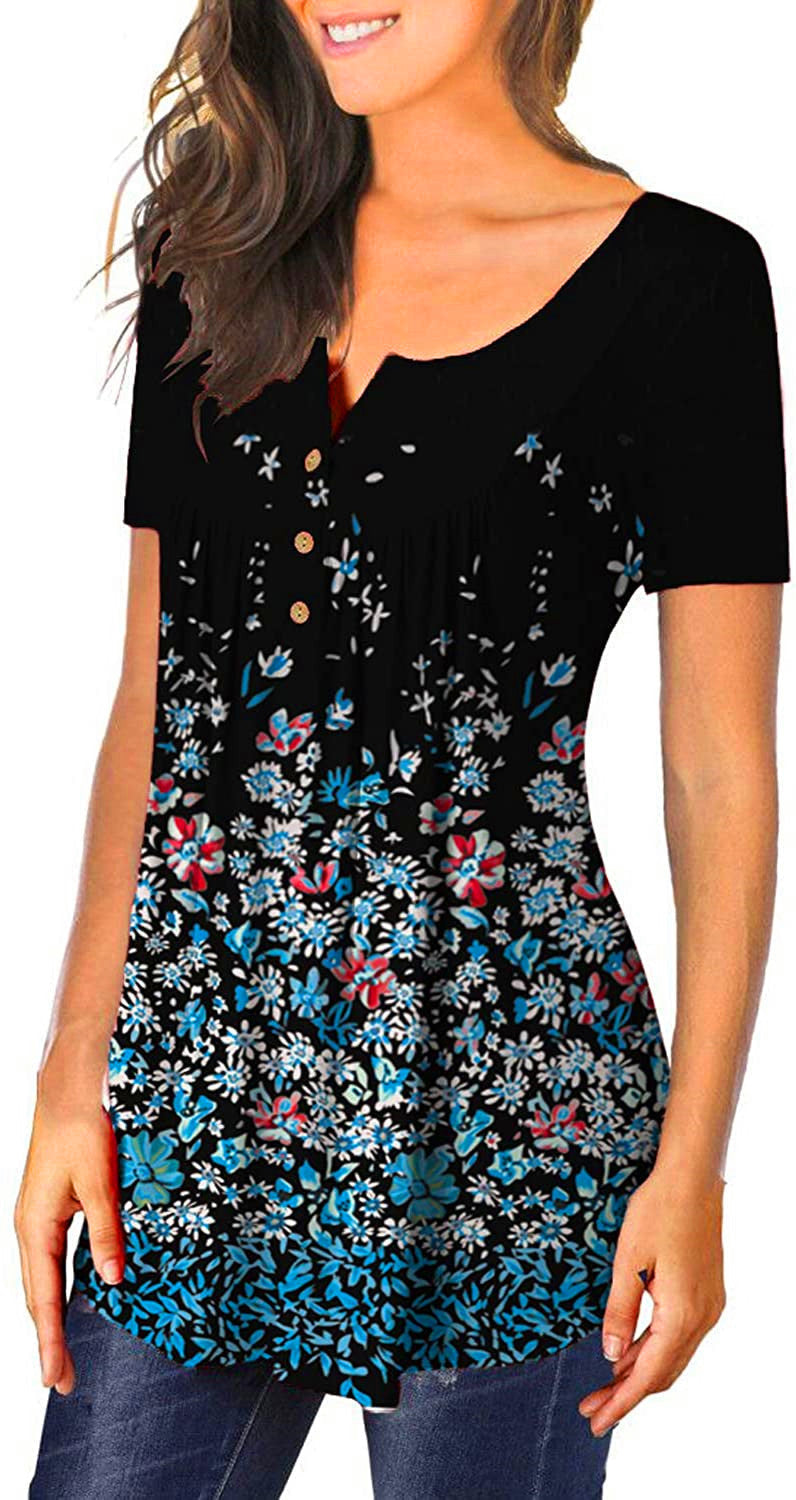 V-neck short-sleeved button-up T-shirt