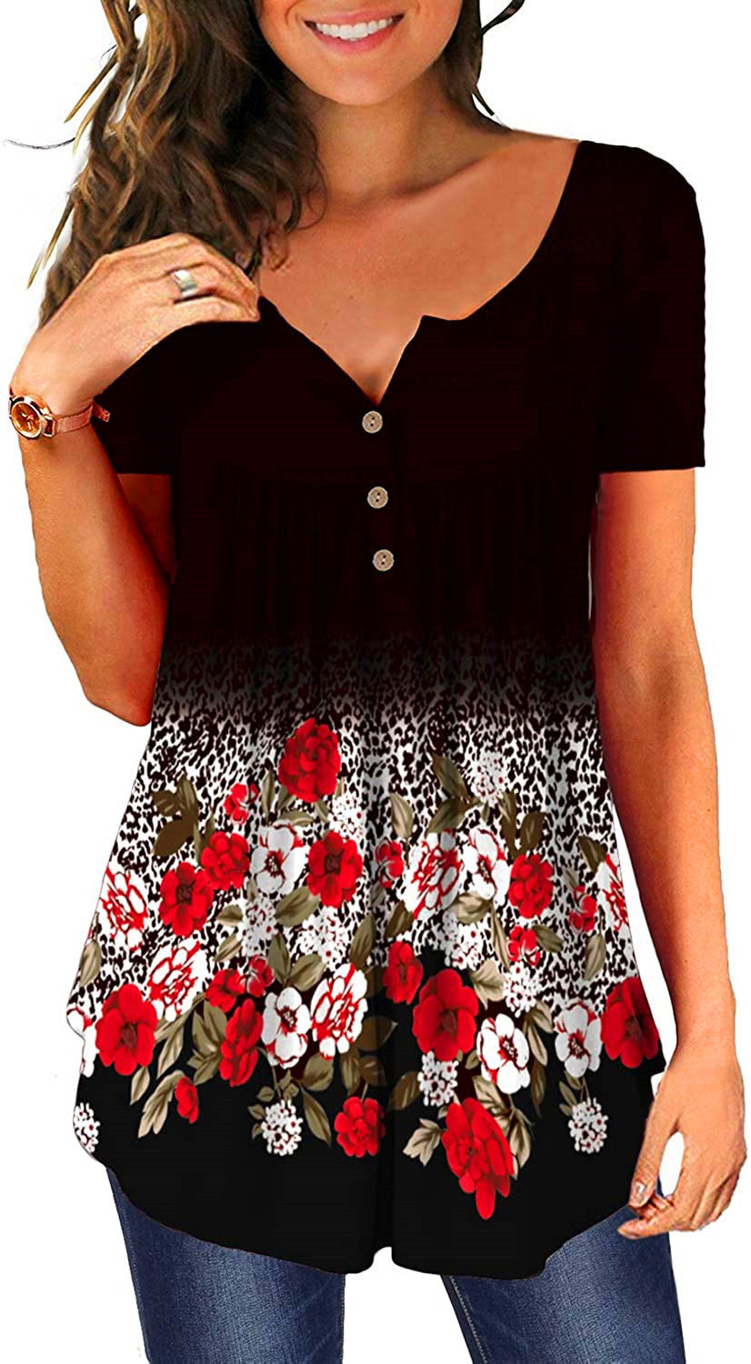 V-neck short-sleeved button-up T-shirt