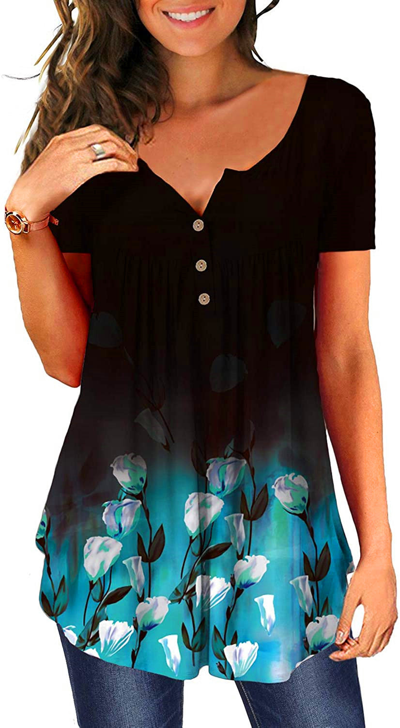 V-neck short-sleeved button-up T-shirt