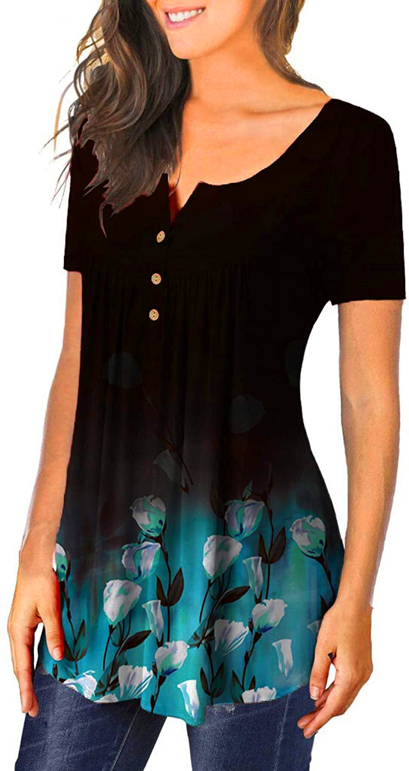 V-neck short-sleeved button-up T-shirt