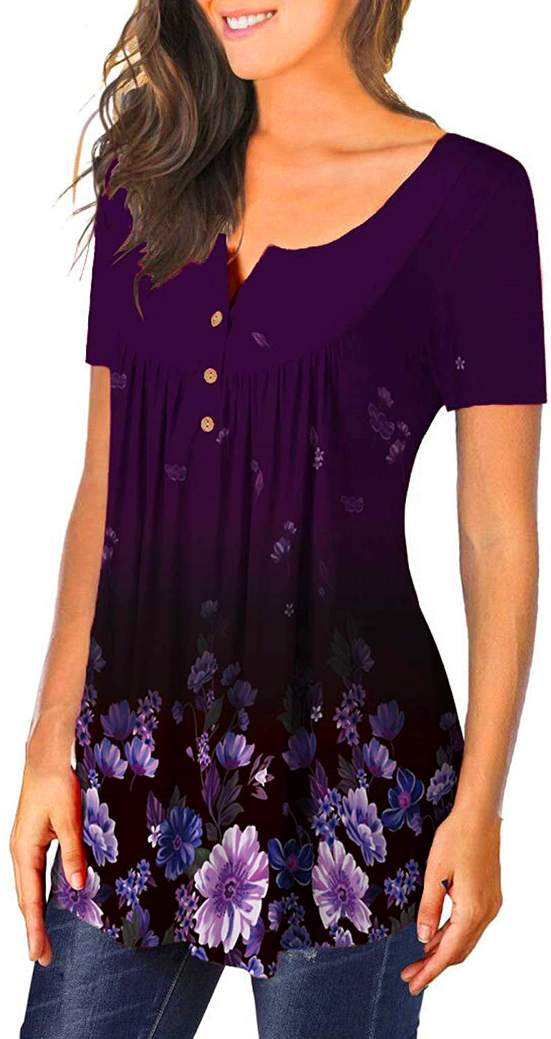 V-neck short-sleeved button-up T-shirt
