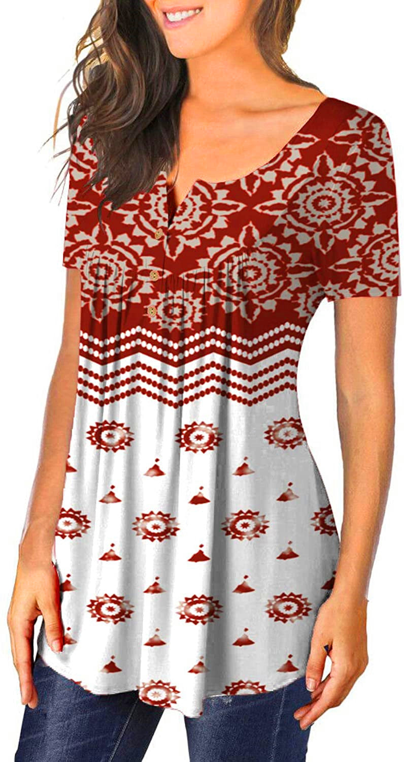 V-neck short-sleeved button-up T-shirt