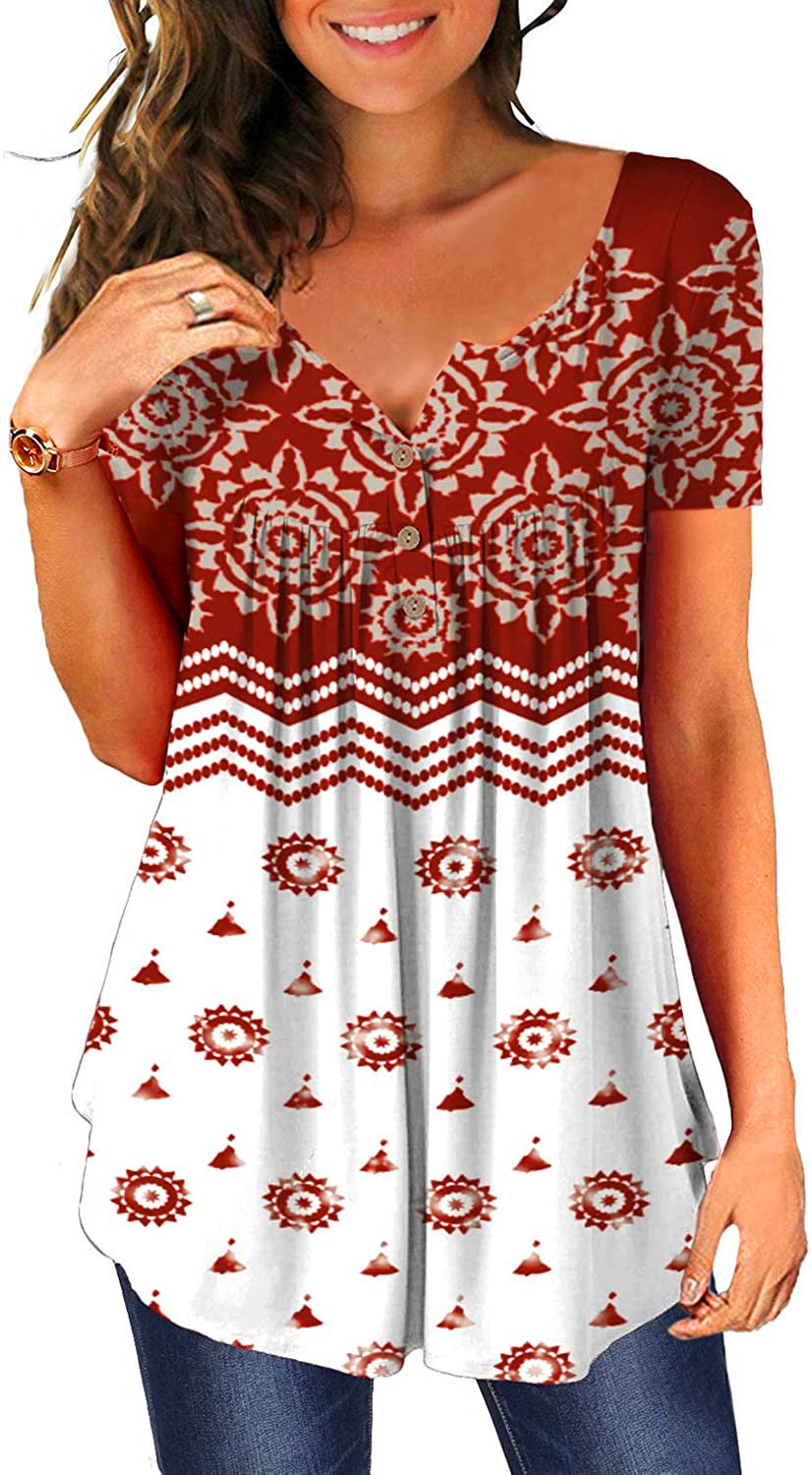 V-neck short-sleeved button-up T-shirt