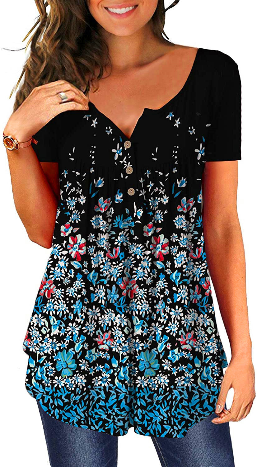 V-neck short-sleeved button-up T-shirt