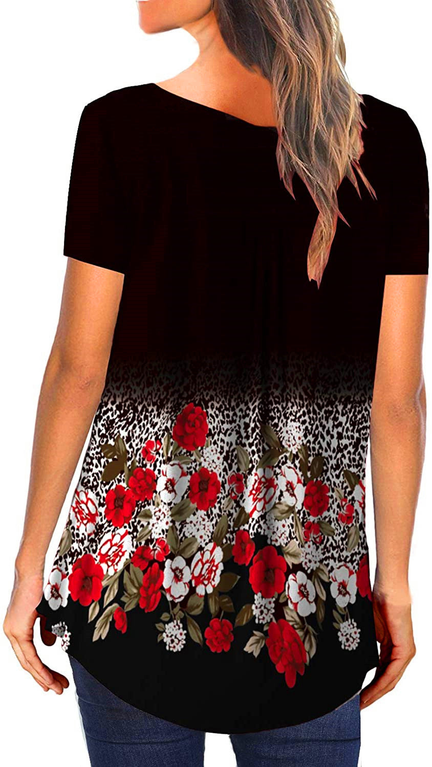 V-neck short-sleeved button-up T-shirt