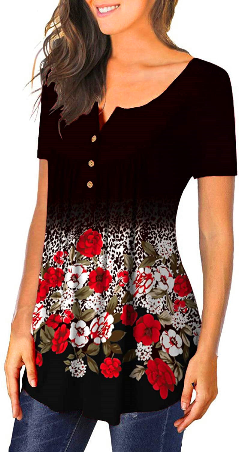 V-neck short-sleeved button-up T-shirt