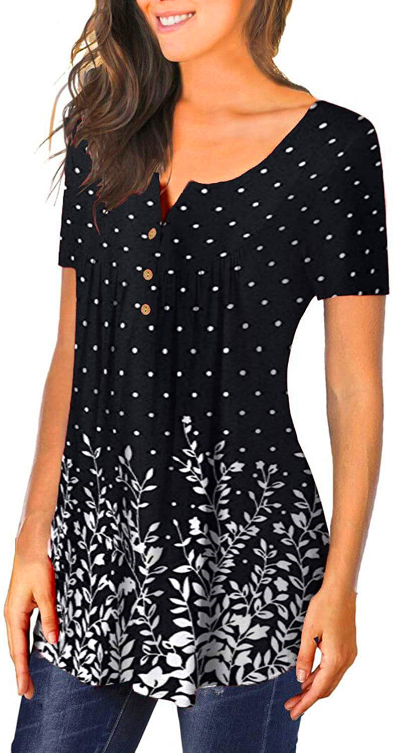 V-neck short-sleeved button-up T-shirt