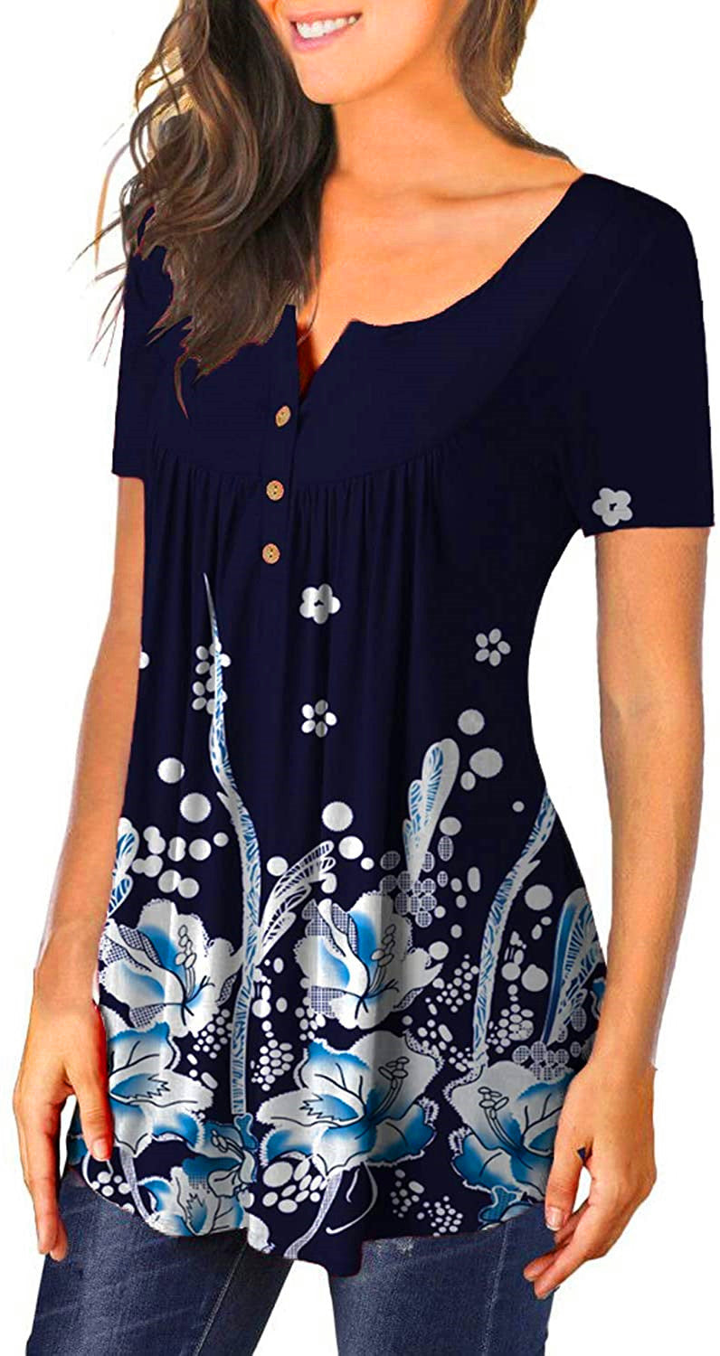 V-neck short-sleeved button-up T-shirt