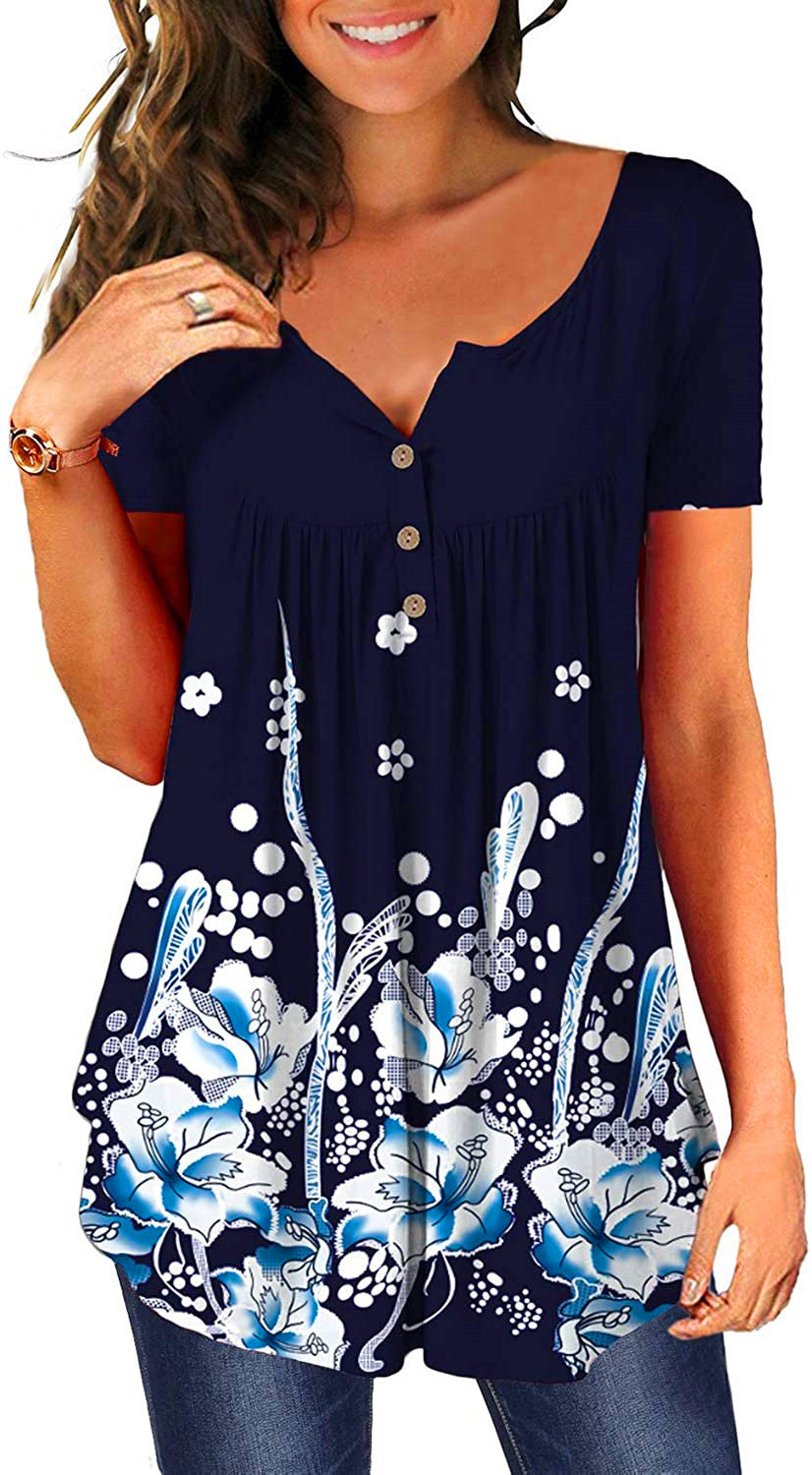 V-neck short-sleeved button-up T-shirt