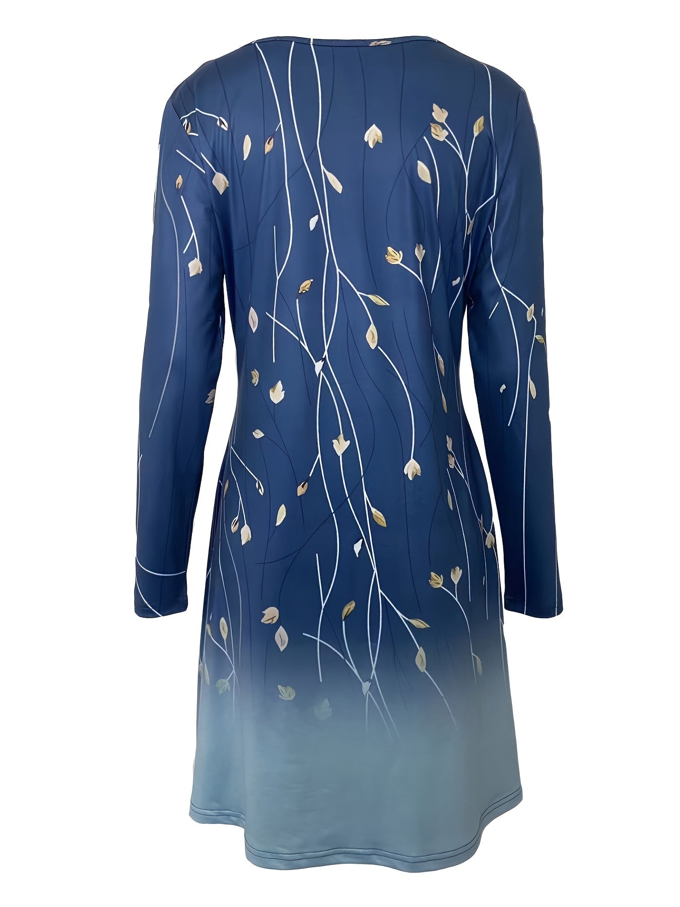 Graphic Print Long Sleeve Dress, Casual Crew Neck Midi Dress